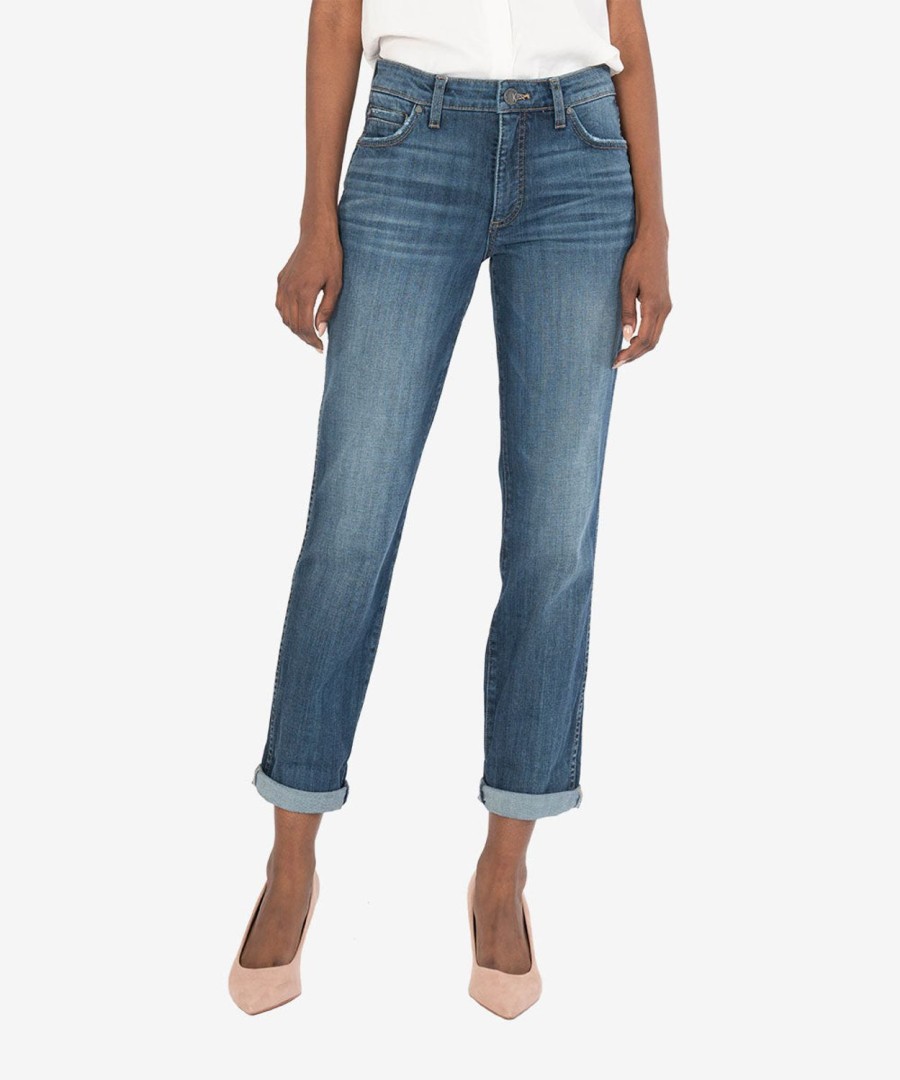 Denim Kut from the Kloth | Catherine High Rise Fab Ab Boyfriend (Qualitative Wash) Qualitative W/Medium Base Wash