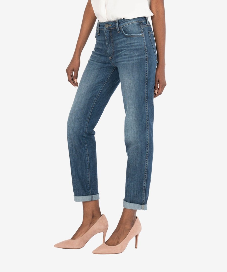 Denim Kut from the Kloth | Catherine High Rise Fab Ab Boyfriend (Qualitative Wash) Qualitative W/Medium Base Wash