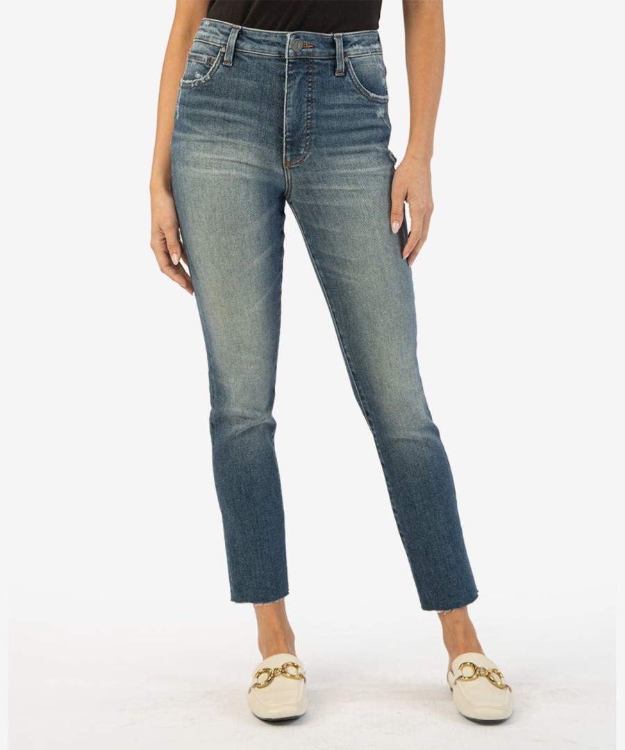 Denim Kut from the Kloth | Reese High Rise Fab Ab Ankle Straight (Relieve Wash) Relieve W/Dk Stone Base Wash