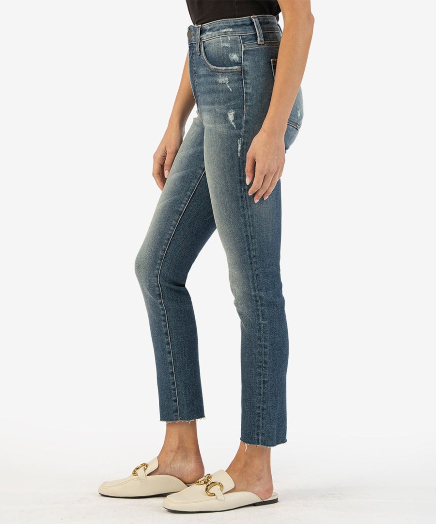 Denim Kut from the Kloth | Reese High Rise Fab Ab Ankle Straight (Relieve Wash) Relieve W/Dk Stone Base Wash