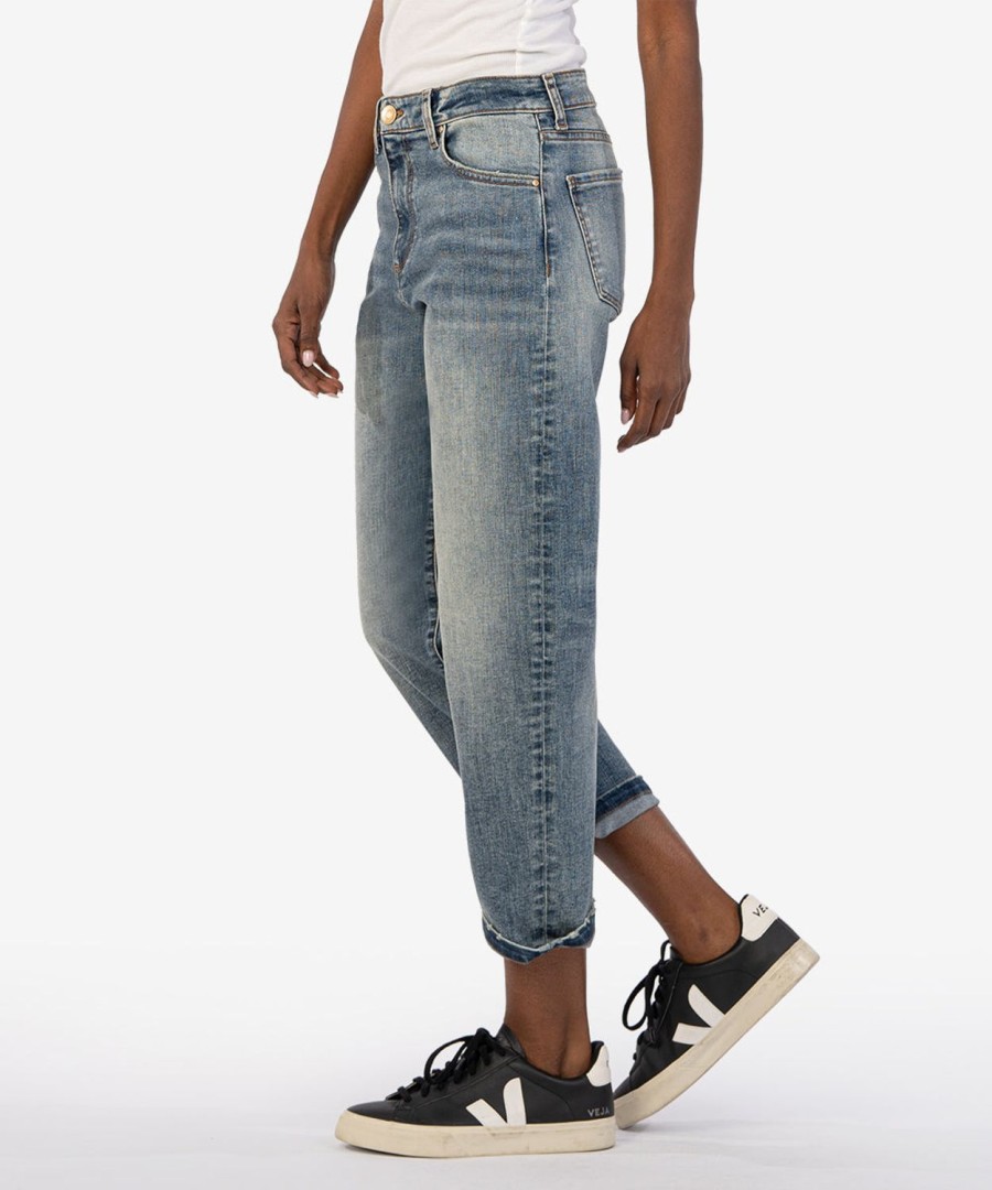 Denim Kut from the Kloth | Sienna Baggy Boyfriend Crop Shaped W/Med Base Wash