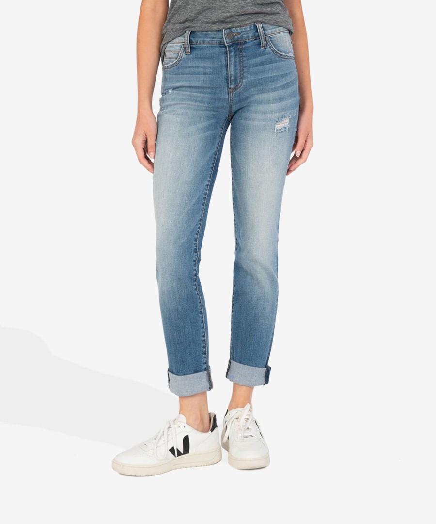 Denim Kut from the Kloth | Catherine Mid Rise Boyfriend, Petite Voice W/Medium Base Wash