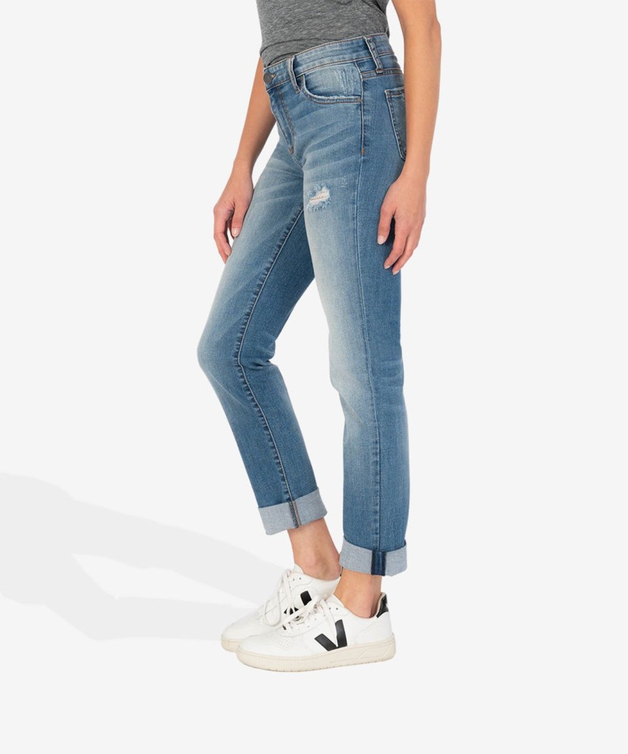 Denim Kut from the Kloth | Catherine Mid Rise Boyfriend, Petite Voice W/Medium Base Wash