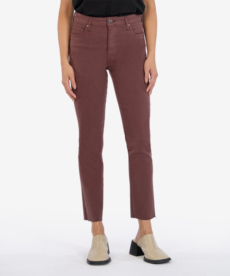 Fit Kut from the Kloth Reese Ankle Straight | Reese High Rise Fab Ab Ankle Straight Leg Bordeaux