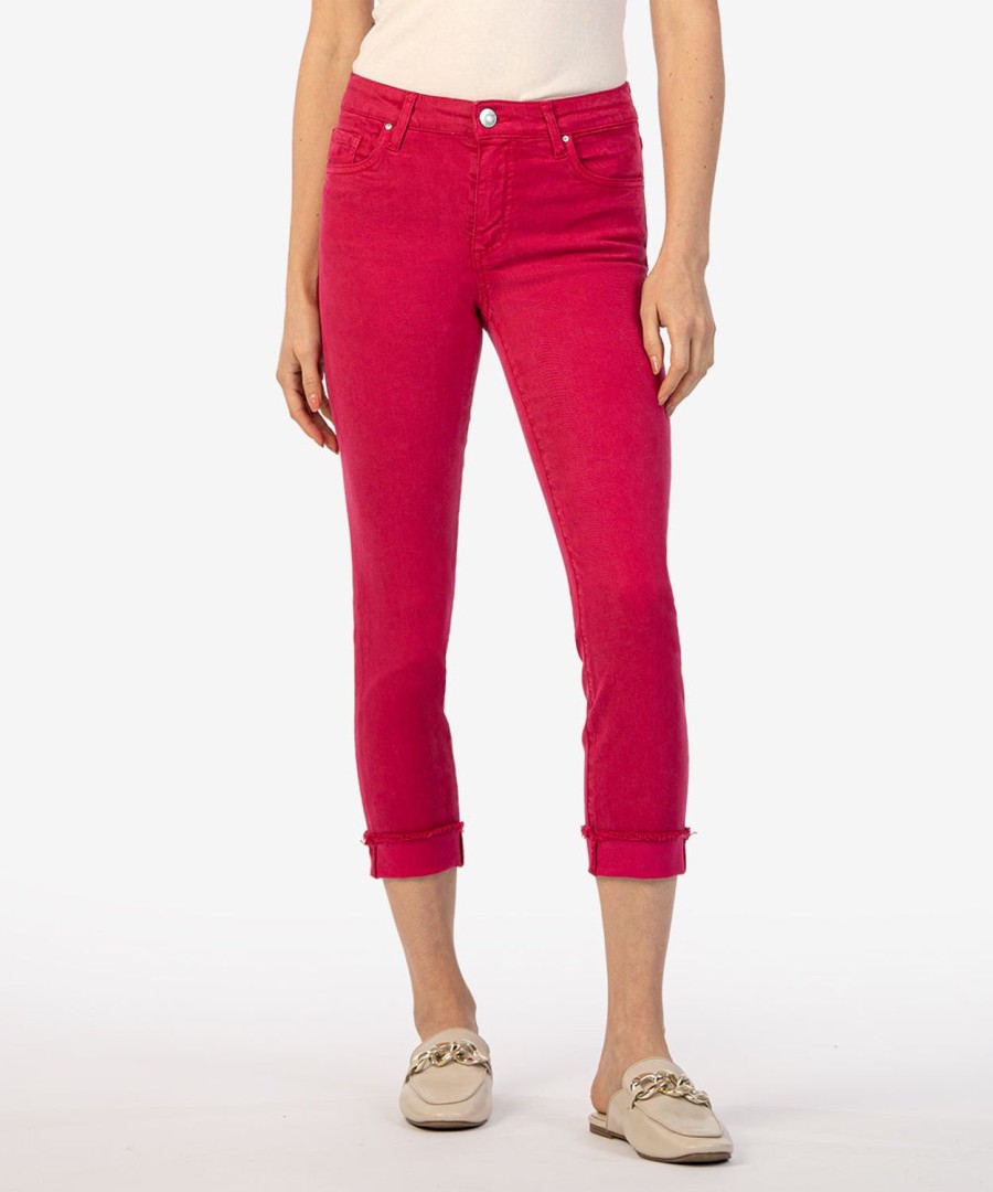 Denim Kut from the Kloth | Amy Mid Rise Crop Straight Leg, Petite Brave Fuschia