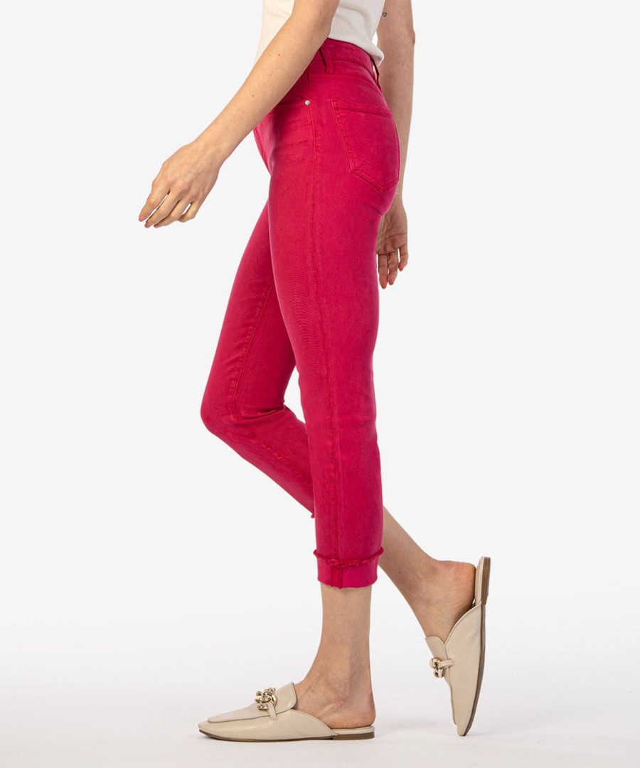 Denim Kut from the Kloth | Amy Mid Rise Crop Straight Leg, Petite Brave Fuschia