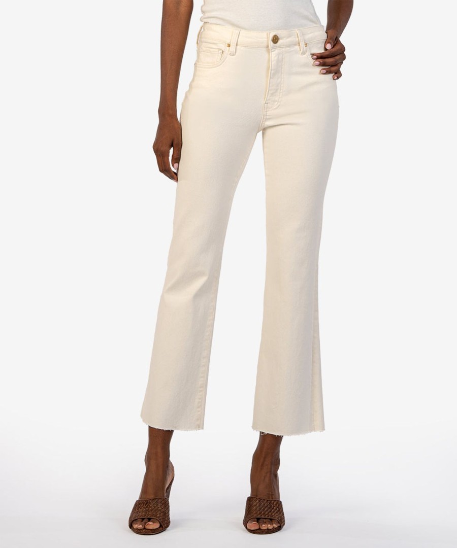 Denim Kut from the Kloth | Kelsey Raw Hem High Waist Ankle Flare Jeans Ecru