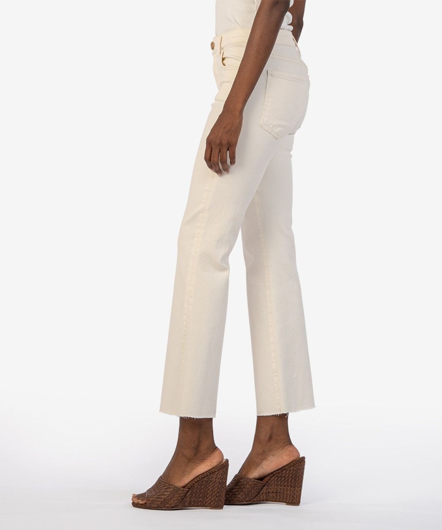 Denim Kut from the Kloth | Kelsey Raw Hem High Waist Ankle Flare Jeans Ecru