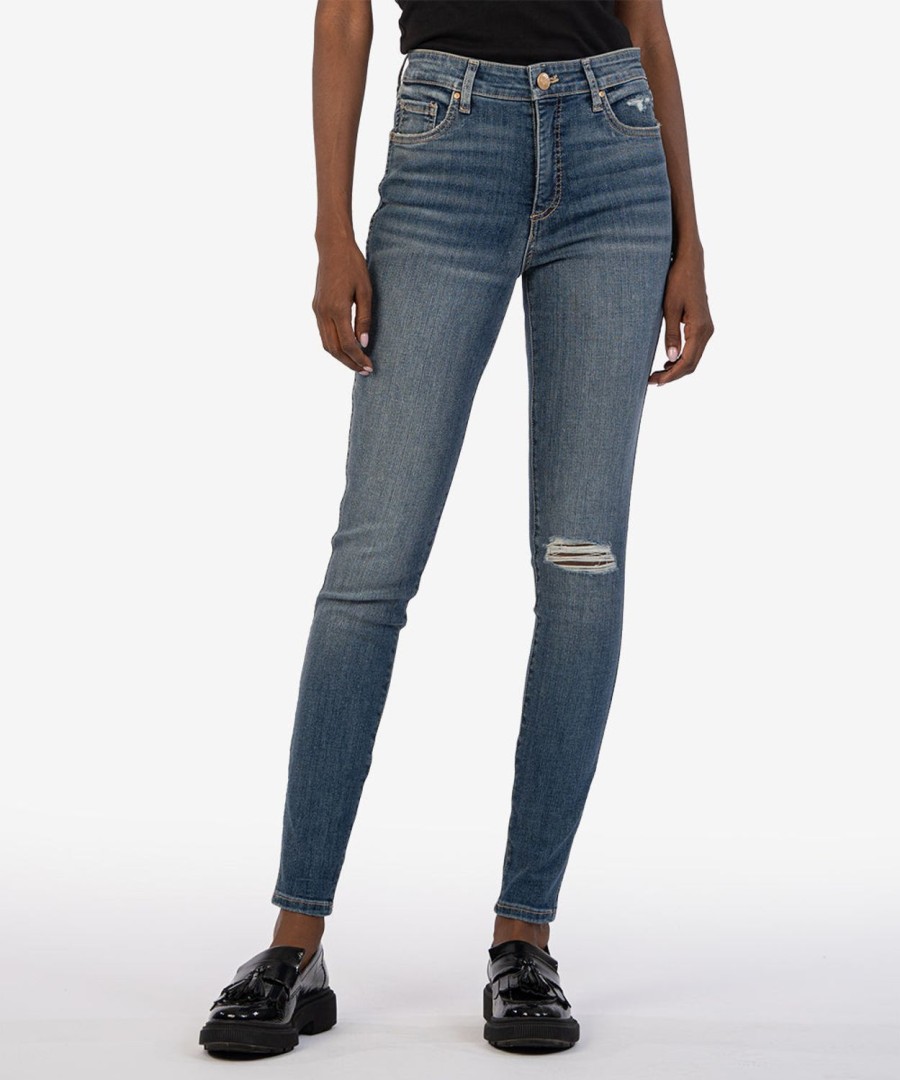 Fit Kut from the Kloth Mia Slim Fit Skinny | Mia High Rise Fab Ab Slim Fit Skinny, Exclusive Outpaced W/Dk Base Wash