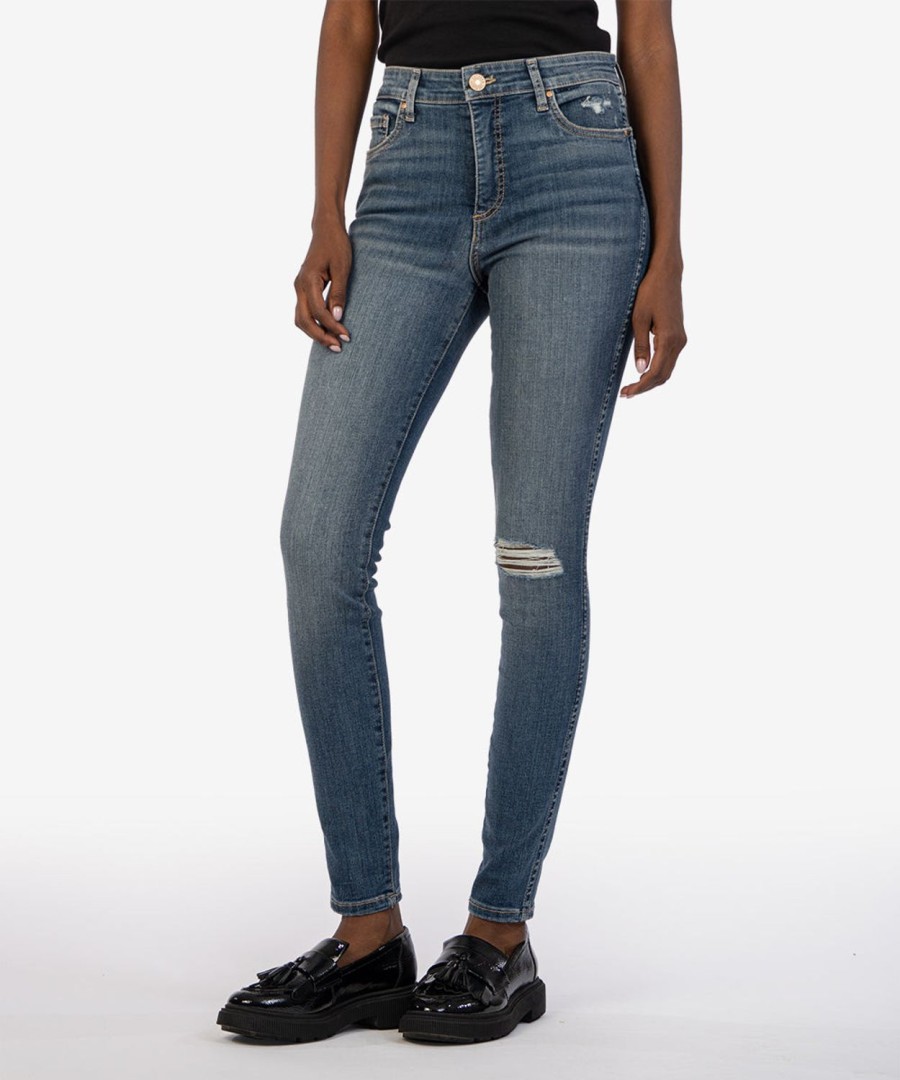 Fit Kut from the Kloth Mia Slim Fit Skinny | Mia High Rise Fab Ab Slim Fit Skinny, Exclusive Outpaced W/Dk Base Wash