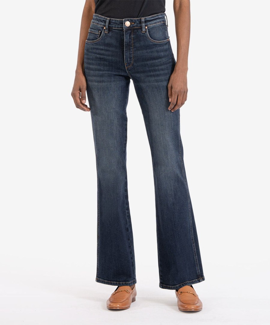 Denim Kut from the Kloth | Ana High Rise Fab Ab Flare, Petite Neutral W/Dk Stone Base Wash