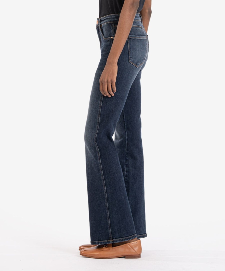 Denim Kut from the Kloth | Ana High Rise Fab Ab Flare, Petite Neutral W/Dk Stone Base Wash