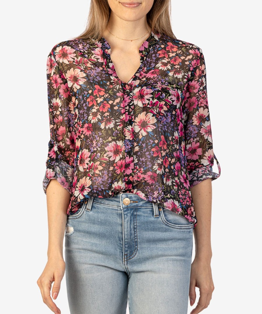 Clothing Kut from the Kloth | Jasmine Chiffon Blouse Segovia-Black/Pink