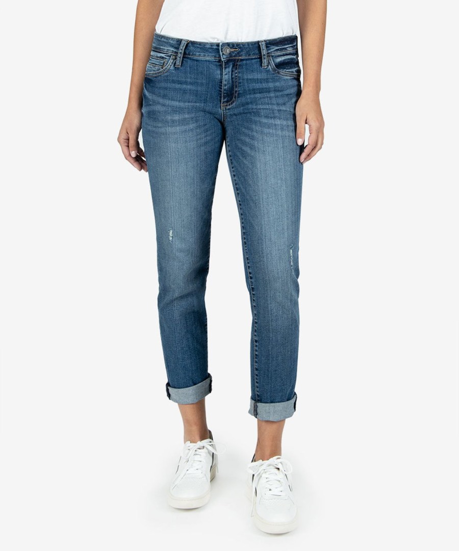 Denim Kut from the Kloth | Catherine Mid Rise Boyfriend (Acclaim Wash) Acclaim W/Dk Stone Base Wash