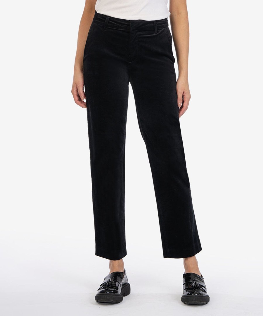 Fit Kut from the Kloth Elizabeth Relaxed Ankle Straight | Elizabeth High Rise Velveteen Trouser Black