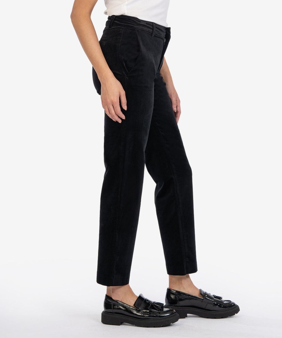 Fit Kut from the Kloth Elizabeth Relaxed Ankle Straight | Elizabeth High Rise Velveteen Trouser Black