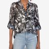 Clothing Kut from the Kloth | Jasmine Chiffon Blouse Rocroi Rose-Black/White