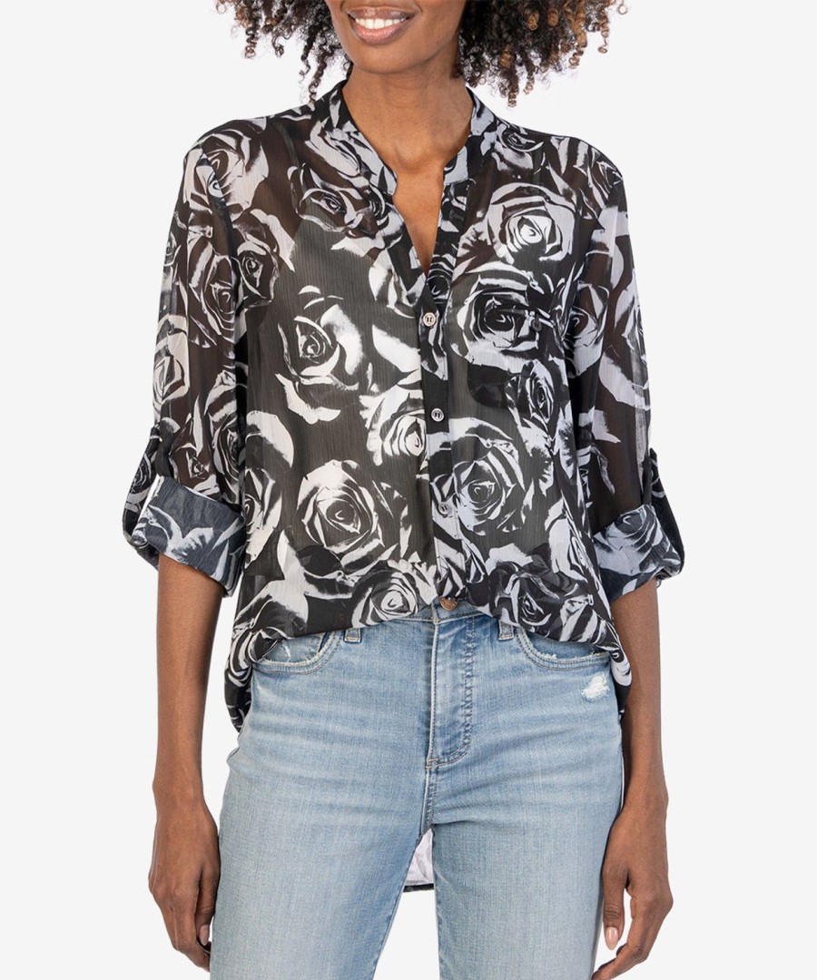 Clothing Kut from the Kloth | Jasmine Chiffon Blouse Rocroi Rose-Black/White