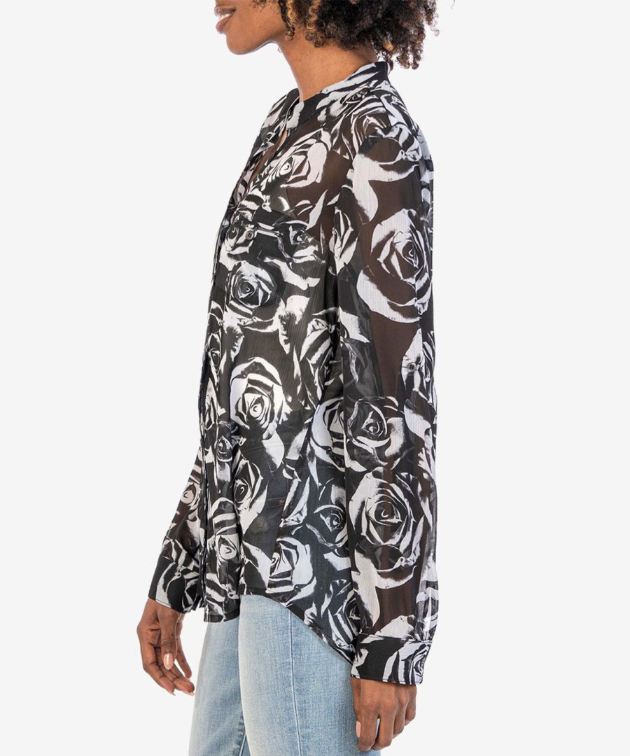 Clothing Kut from the Kloth | Jasmine Chiffon Blouse Rocroi Rose-Black/White