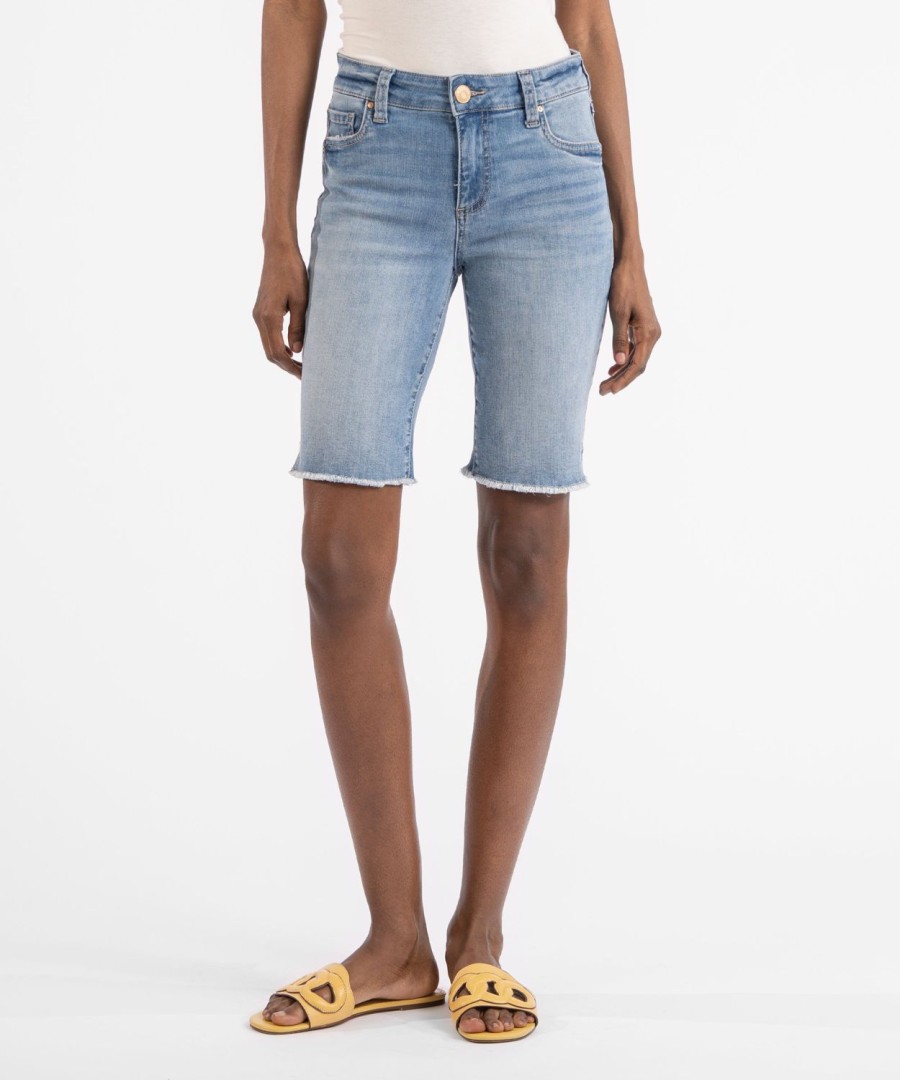 Denim Kut from the Kloth | Natalie Mid Rise Bermuda (Lead Wash) Lead W/Medium Base Wash