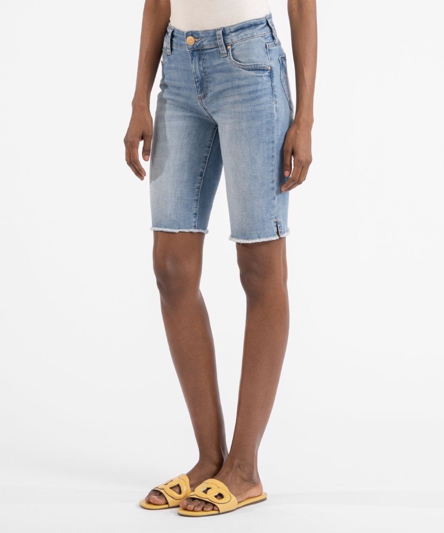 Denim Kut from the Kloth | Natalie Mid Rise Bermuda (Lead Wash) Lead W/Medium Base Wash