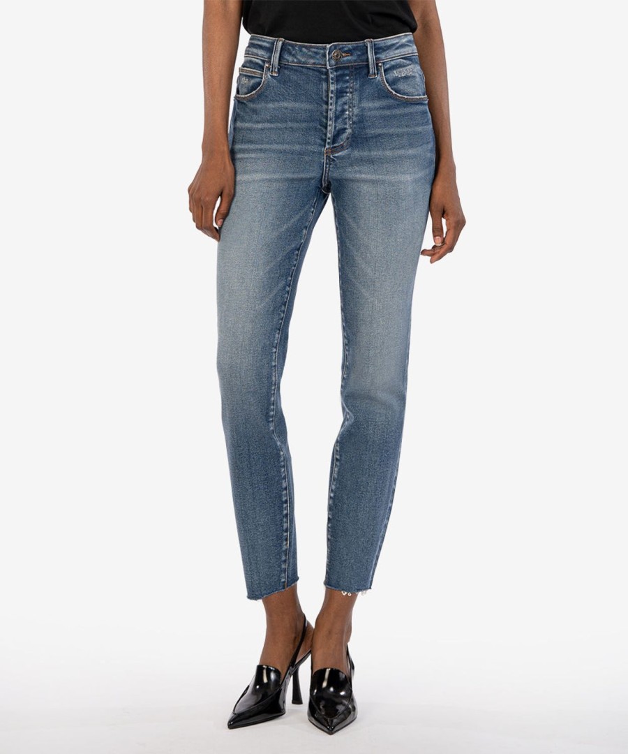 Denim Kut from the Kloth | Charlize High Rise Cigarette Leg Skinny Self W/Dk Stone Base Wash