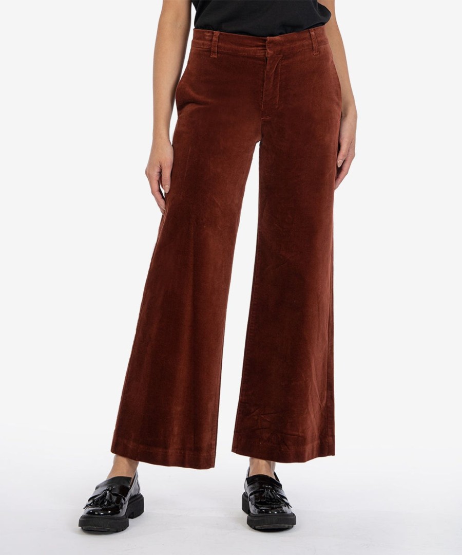 Fit Kut from the Kloth Meg Wide Leg | Meg High Rise Velveteen Wide Leg Trouser Brick