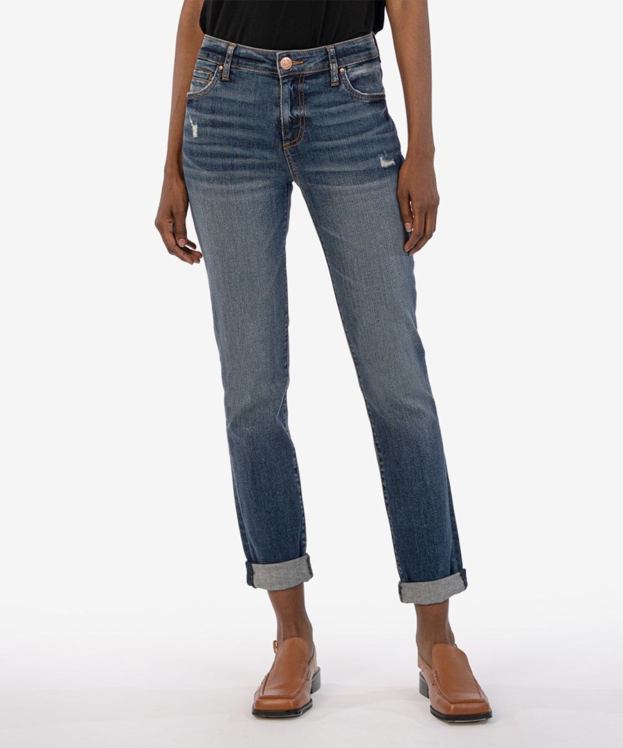 Fit Kut from the Kloth Catherine Boyfriend | Catherine Mid Rise Boyfriend Potential W/Dk Stone Base Wash