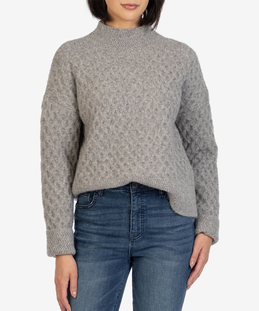 Clothing Kut from the Kloth | Adah Textured Mock Neck Sweater Gray