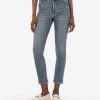 Denim Kut from the Kloth | Reese Rhinestone High Rise Fab Ab Ankle Straight Leg Landed W/Medium Base Wash