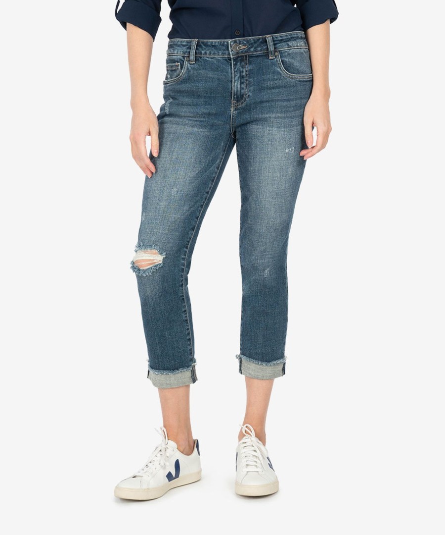 Denim Kut from the Kloth | Amy Mid Rise Crop Straight Leg (Bubbly Wash) Bubbly W/Medium Base Wash