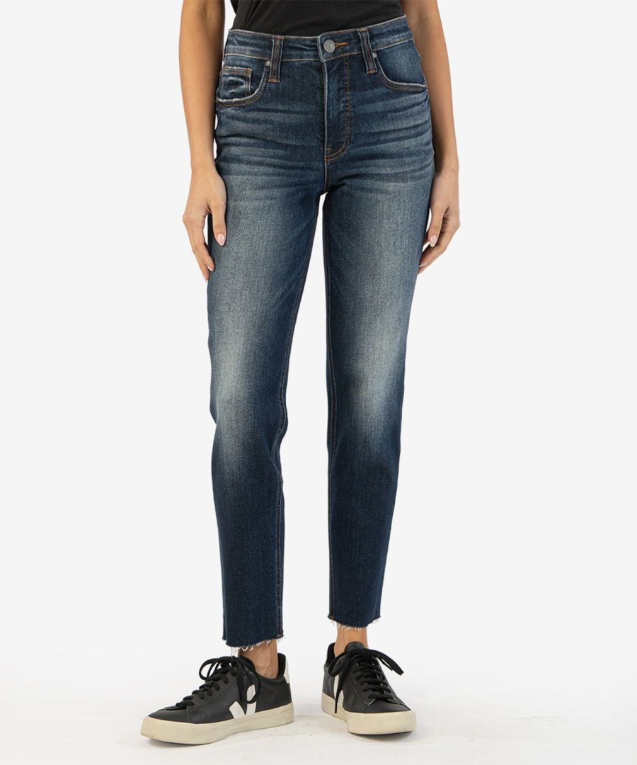 Fit Kut from the Kloth Rachael Mom Jean | Rachael High Rise Fab Ab Mom Jean, Petite Management W/Dk Stone Base Wash