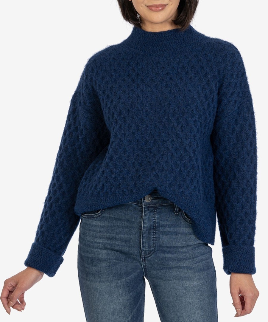 Clothing Kut from the Kloth | Adah Textured Mock Neck Sweater Navy