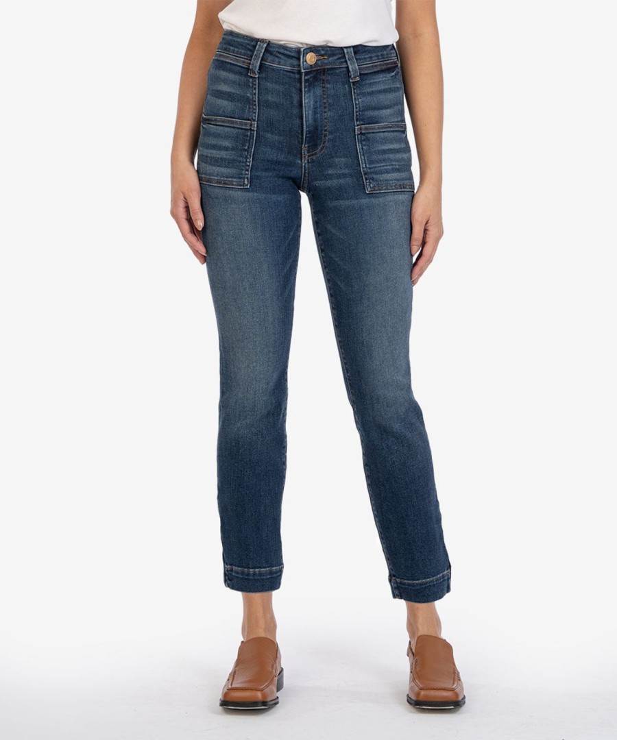 Denim Kut from the Kloth | Reese High Waist Ankle Slim Straight Leg Waken W/Dk Stone Base Wash