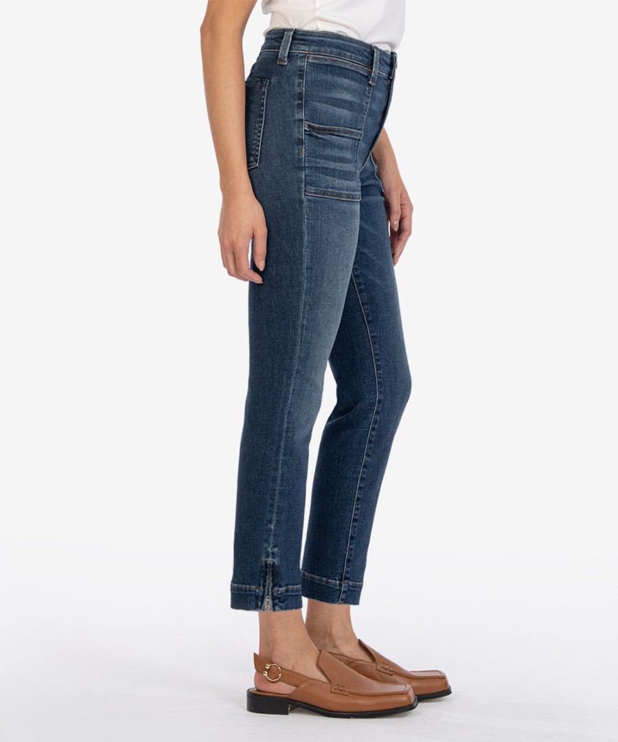 Denim Kut from the Kloth | Reese High Waist Ankle Slim Straight Leg Waken W/Dk Stone Base Wash