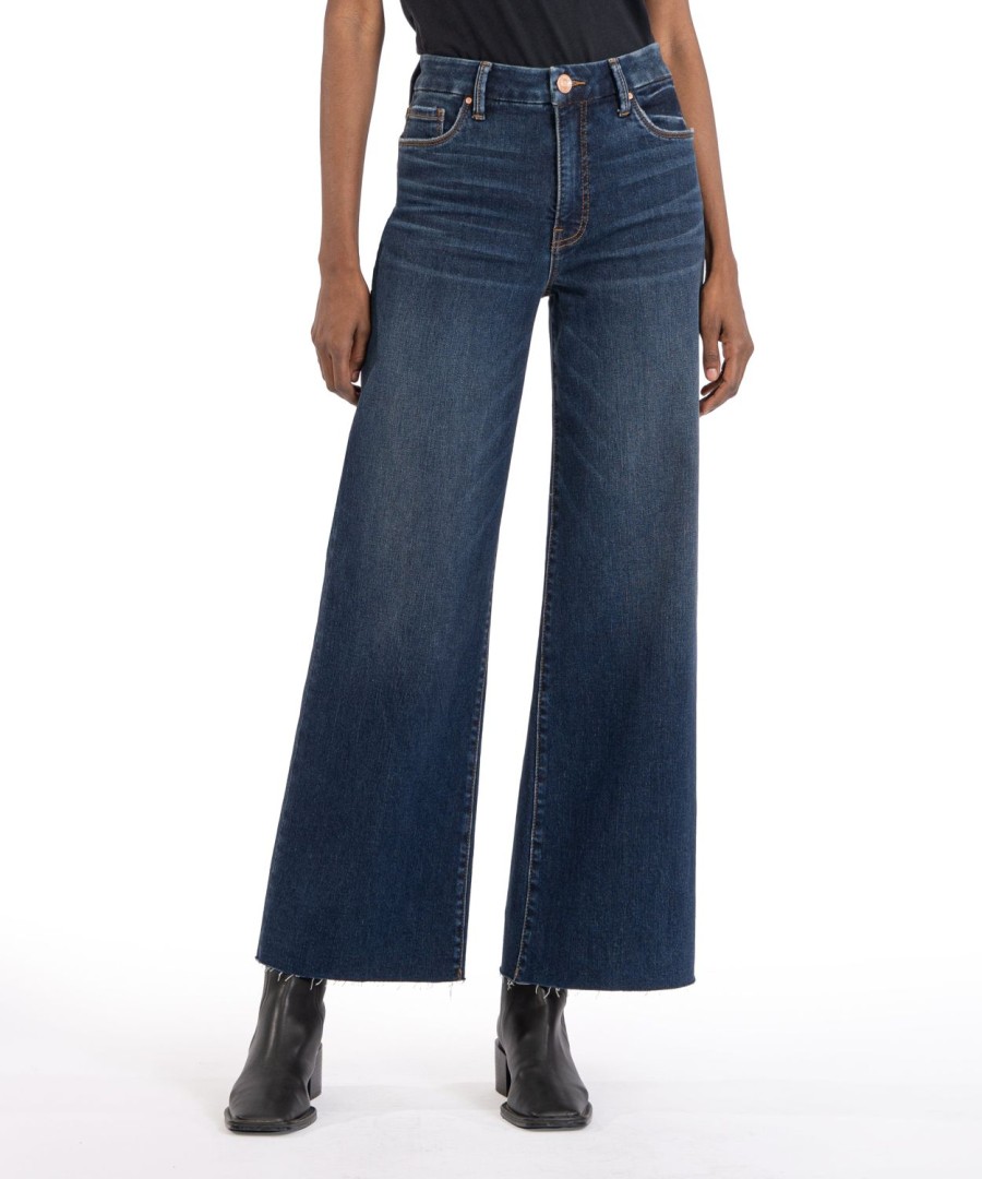 Denim Kut from the Kloth | Meg High Rise Fab Ab Wide Leg Raw (Exhibited Wash) Exhibited W/Dk Stone Base Wash