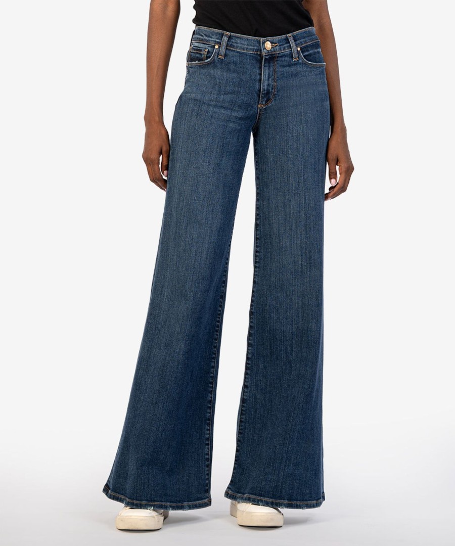 Denim Kut from the Kloth | Margo Mid Rise Wide Leg Quality W/Dk Stone Base Wash