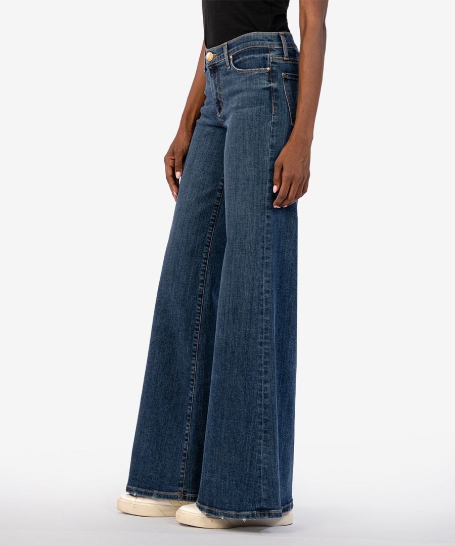 Denim Kut from the Kloth | Margo Mid Rise Wide Leg Quality W/Dk Stone Base Wash