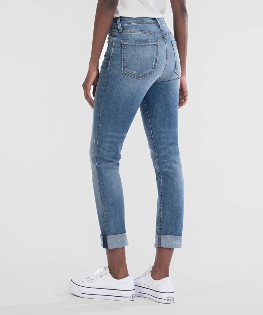 Denim Kut from the Kloth | Catherine Mid Rise Boyfriend Chaired W/Med Base Wash