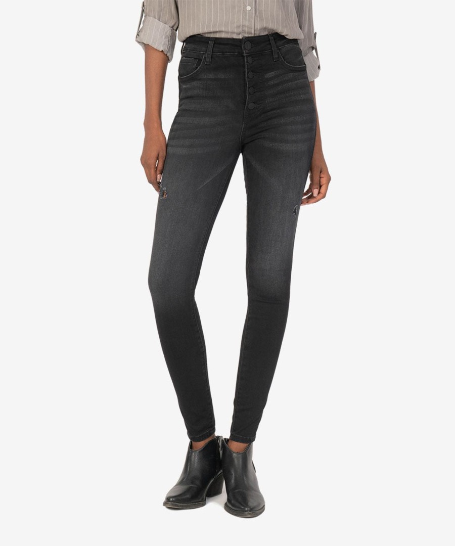 Fit Kut from the Kloth Mia Slim Fit Skinny | Mia High Rise Fab Ab Slim Fit Skinny (Enthused Wash) Enthused W/Black Base Wash