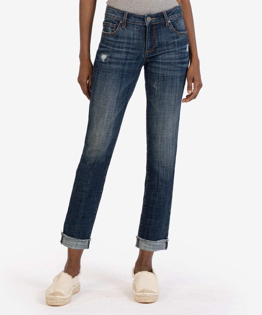 Denim Kut from the Kloth | Amy Mid Rise Crop Straight Leg (Prestigious Wash) Prestigious W/Euro Base Wash