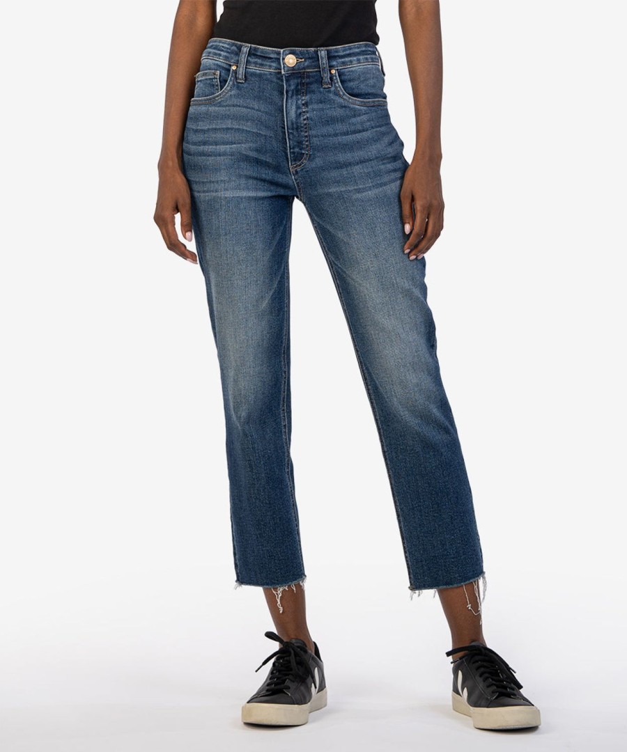 Denim Kut from the Kloth | Rachael High Rise Fab Ab Mom Jean, Petite Explore W/Darkstone Base Wash