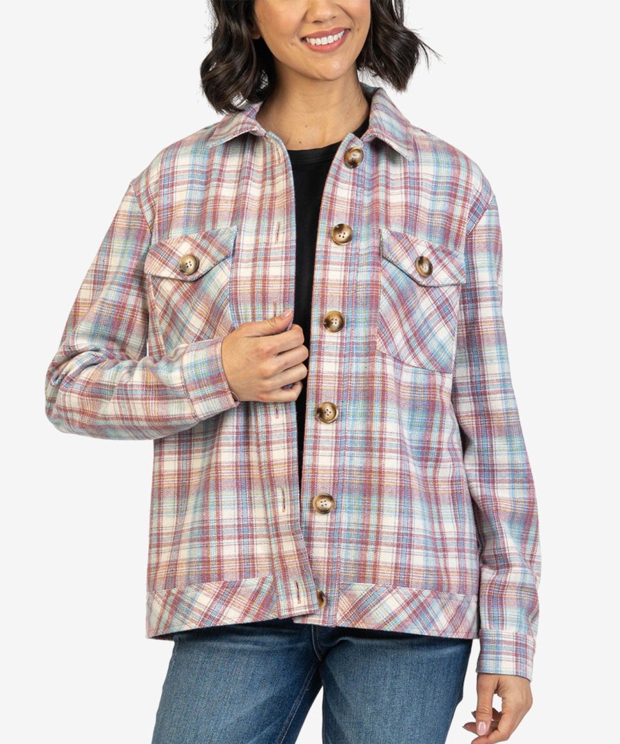 Clothing Kut from the Kloth | Magnolia Plaid Shirt Jacket Dusty Rose/Blue