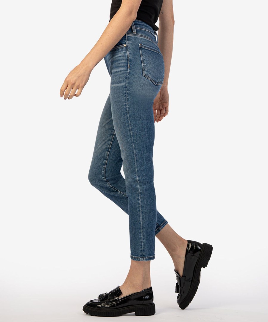 Fit Kut from the Kloth Catherine Boyfriend | Catherine High Rise Crop Straight Leg New W/Medium Base Wash