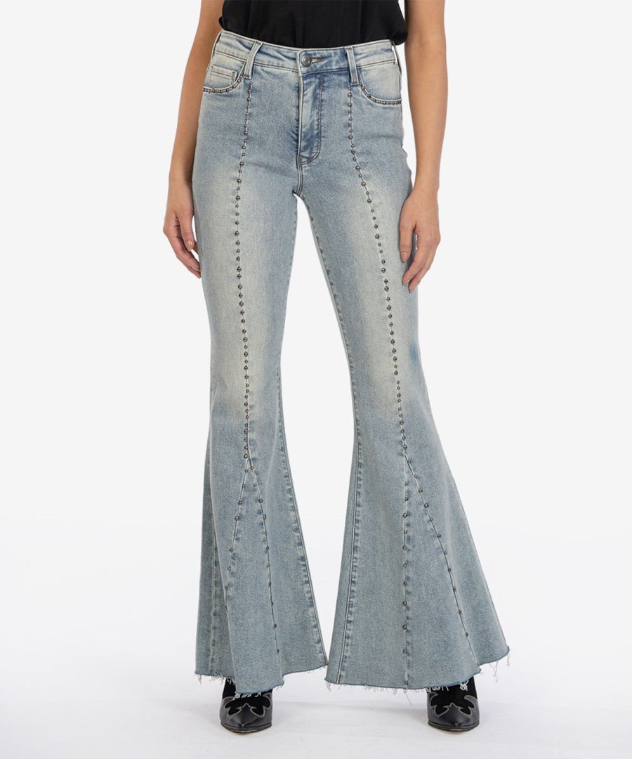 Denim Kut from the Kloth | Stella Fab Ab Studded High Waist Flare Realizing W/Medium Base Wash