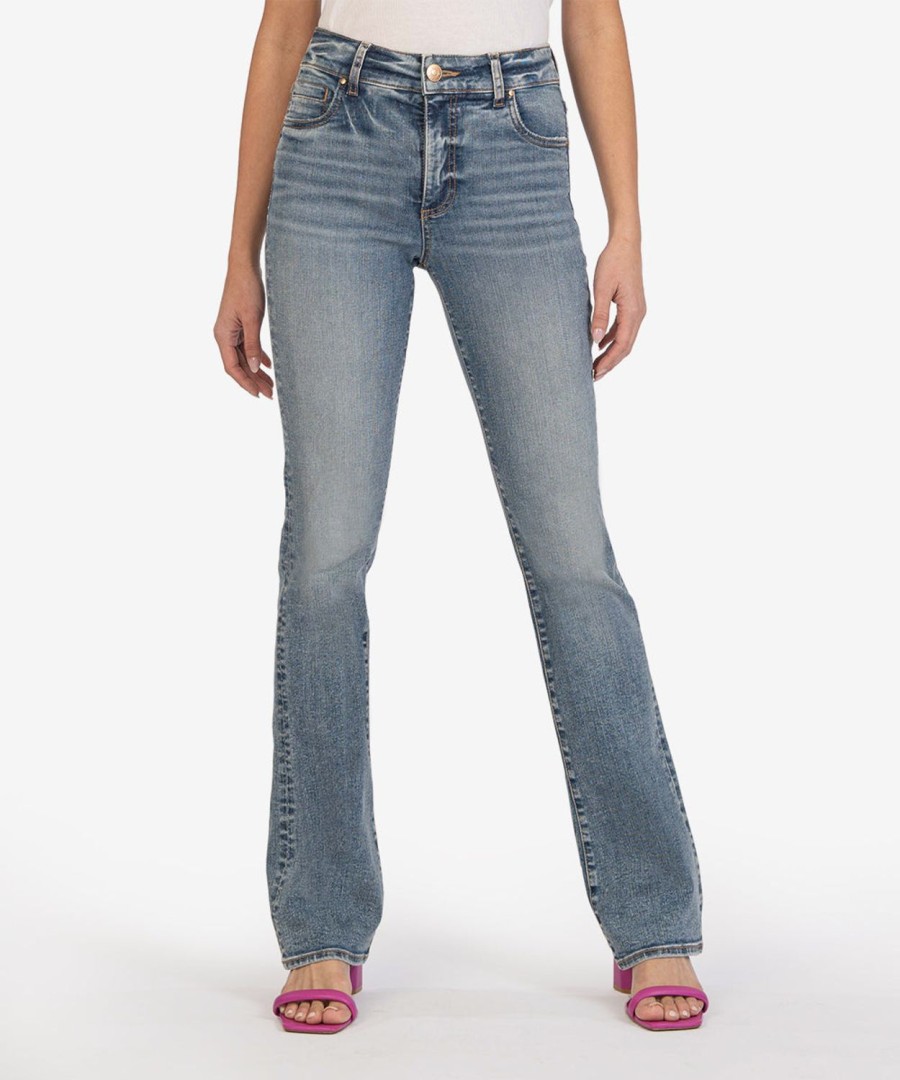 Fit Kut from the Kloth Natalie Boot Cut | Natalie High Rise Fab Ab Bootcut (Cracking Wash) Cracking W/Medium Base Wash