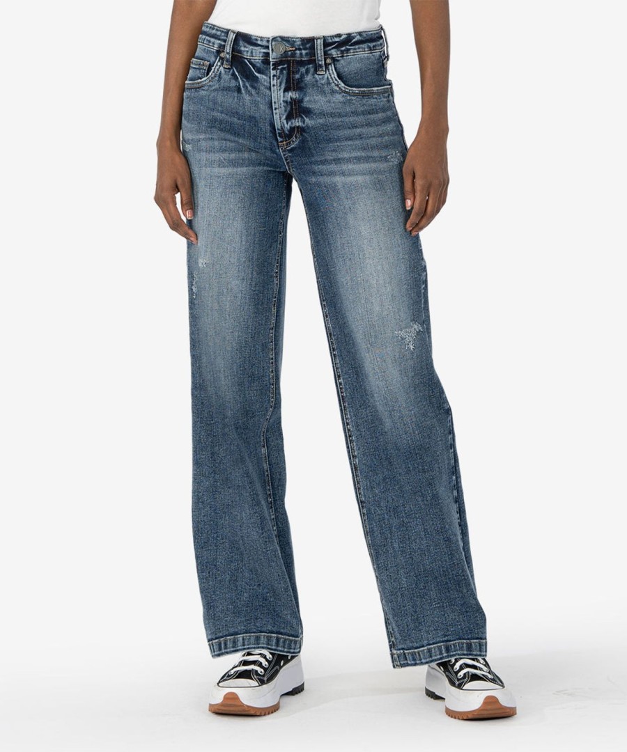 Fit Kut from the Kloth Jean Wide Leg | Jean High Rise Wide Leg Puncutual W/Dk Stone Base Wash