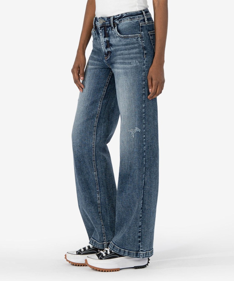 Fit Kut from the Kloth Jean Wide Leg | Jean High Rise Wide Leg Puncutual W/Dk Stone Base Wash