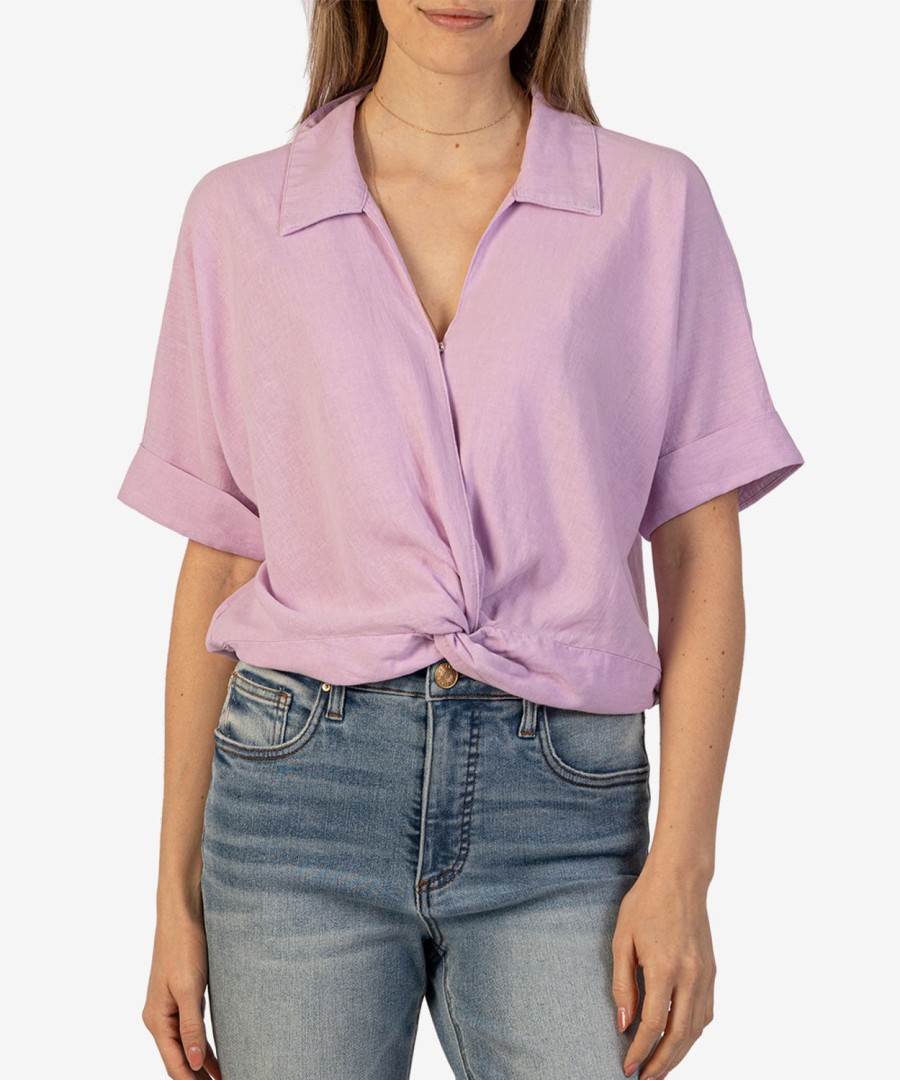 Clothing Kut from the Kloth | Rebel Linen Blend Top Lavender