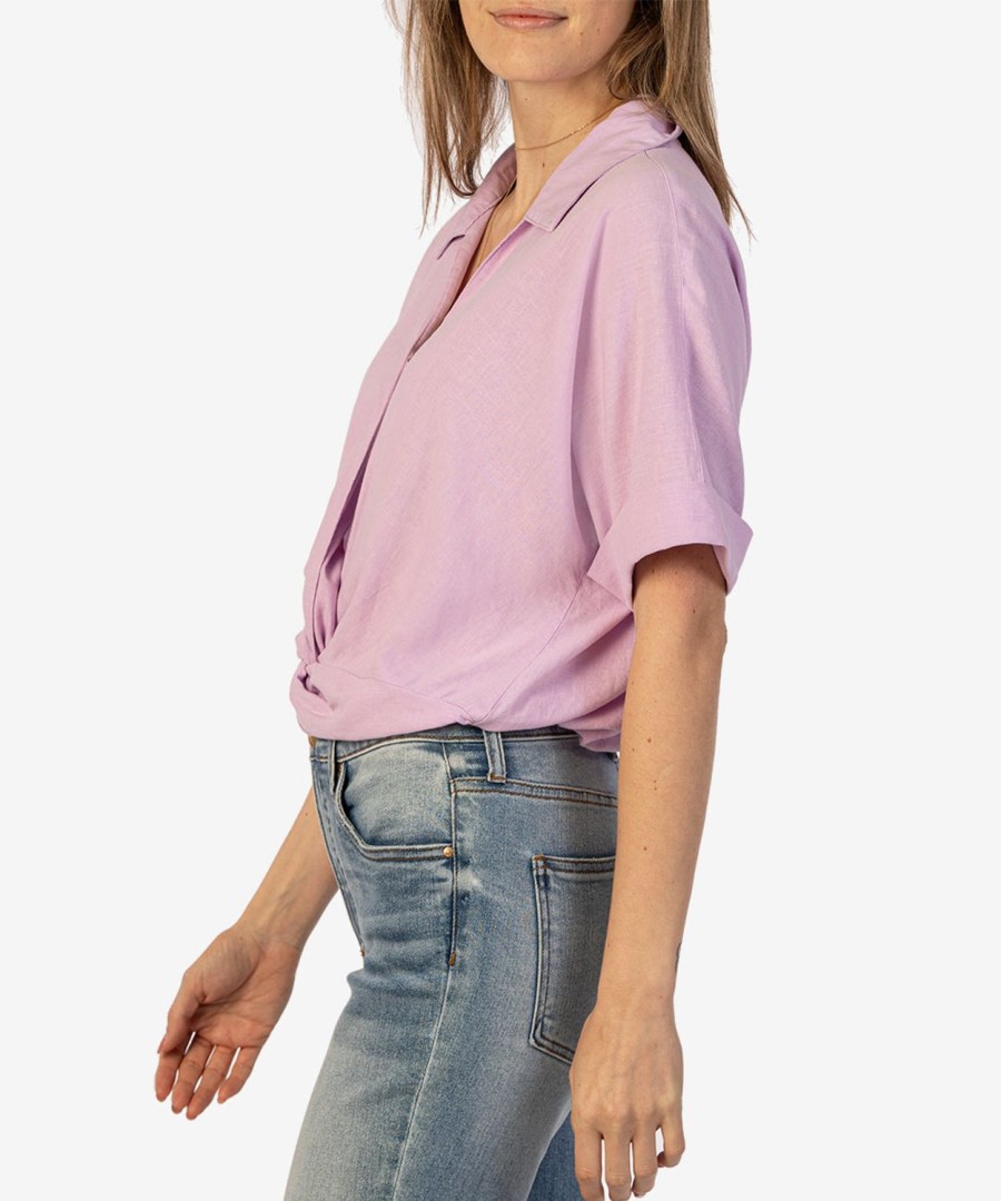 Clothing Kut from the Kloth | Rebel Linen Blend Top Lavender